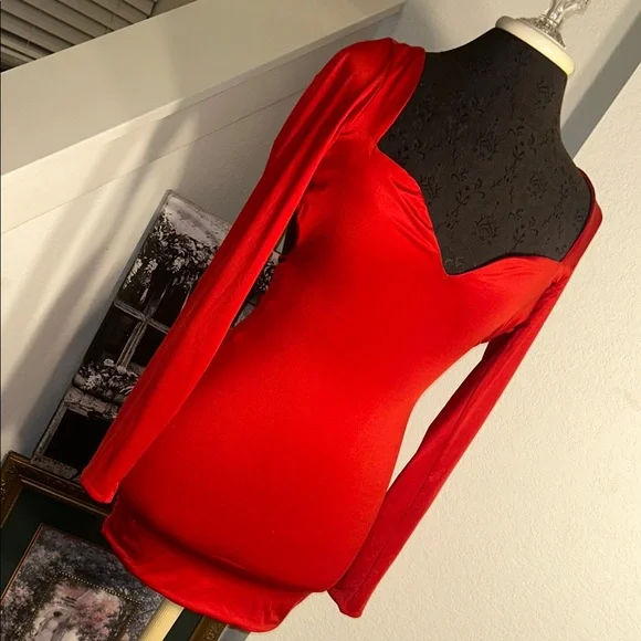 Oh Polly Vibrant Red Long Sleeve Sexy Dress - Picture 3 of 7
